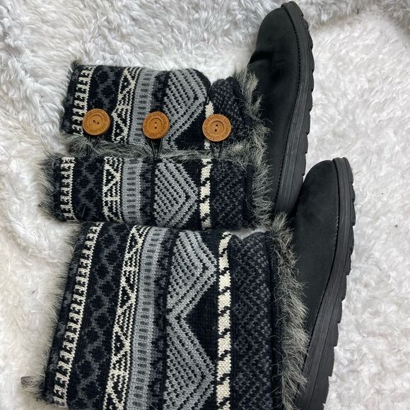 Muk Luks Winter Boots reversal Blk faux suede,navy blue knit & gray faux… - Picture 9 of 12